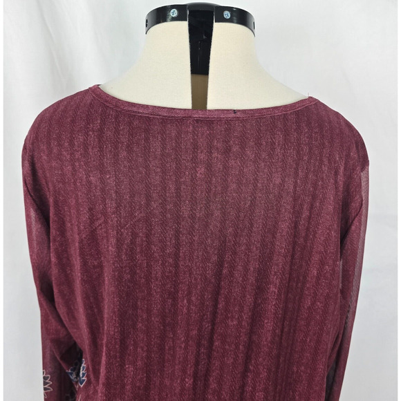 Timeson Blouse Women's 3XL Burgundy Floral Ruffle 3/4 Sleeve Round Neckline NWT - Picture 5 of 16